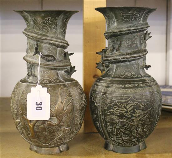 Pair Chinese bronze vases